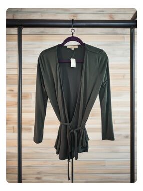 LOFT Gray Wrap Cardigan with Tie Belt
